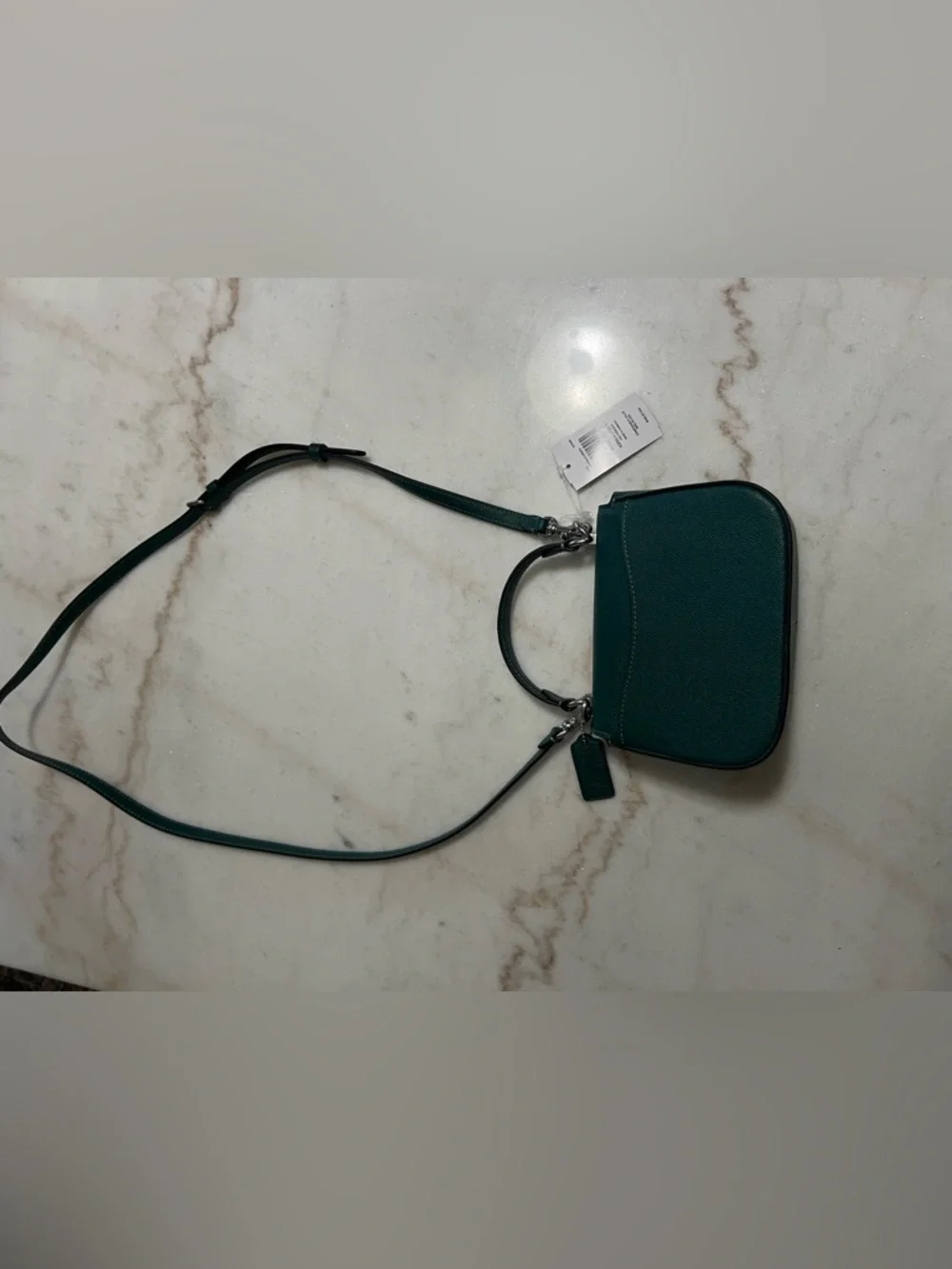 NWT COACH LYSA Top Handle Mini Satchel CrossBody Bag EMERALD X-grain Leather - Picture 6 of 14